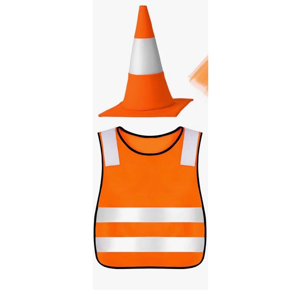 Kids Construction Worker Traffic Cone Costume Set Orange Tutu Vest Hat 3pc - Picture 3 of 3